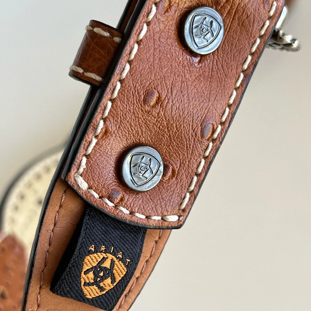 ARIAT Girls Brown Cream Perforated Leather Heart Western Cowgirl Belt Size 24
